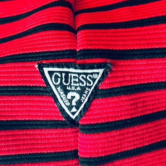 Guess SZ L Red & Dark Navy Stripe Crewneck Classic Prep Y2K Academia Retro - Picture 7 of 9